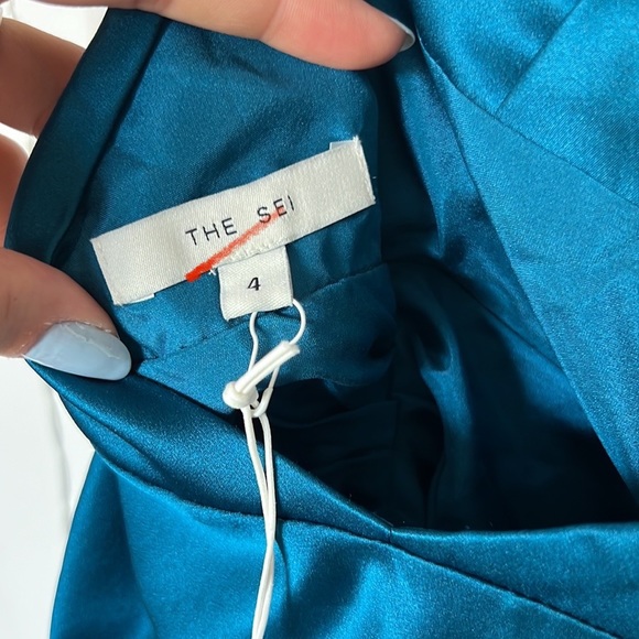 The Sei Twist Cowl Ruched Dress in Peacock 4 - Picture 7 of 8